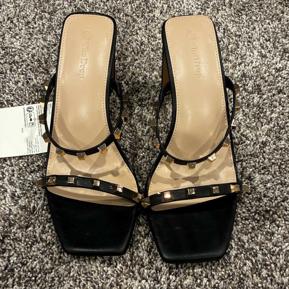 The Drop Avery Black Studded Strappy Heels
